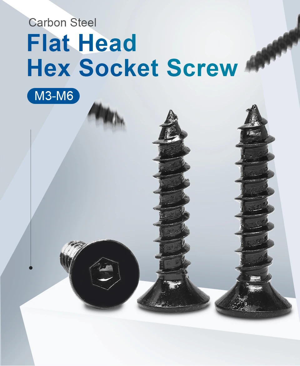 10-50pcs Hex Socket Flat Head Self Tapping Screw M2 M3 M4 M5 M6 8.8 Grade Carbon Steel Countersunk Allen Head Wood Tapping Screw