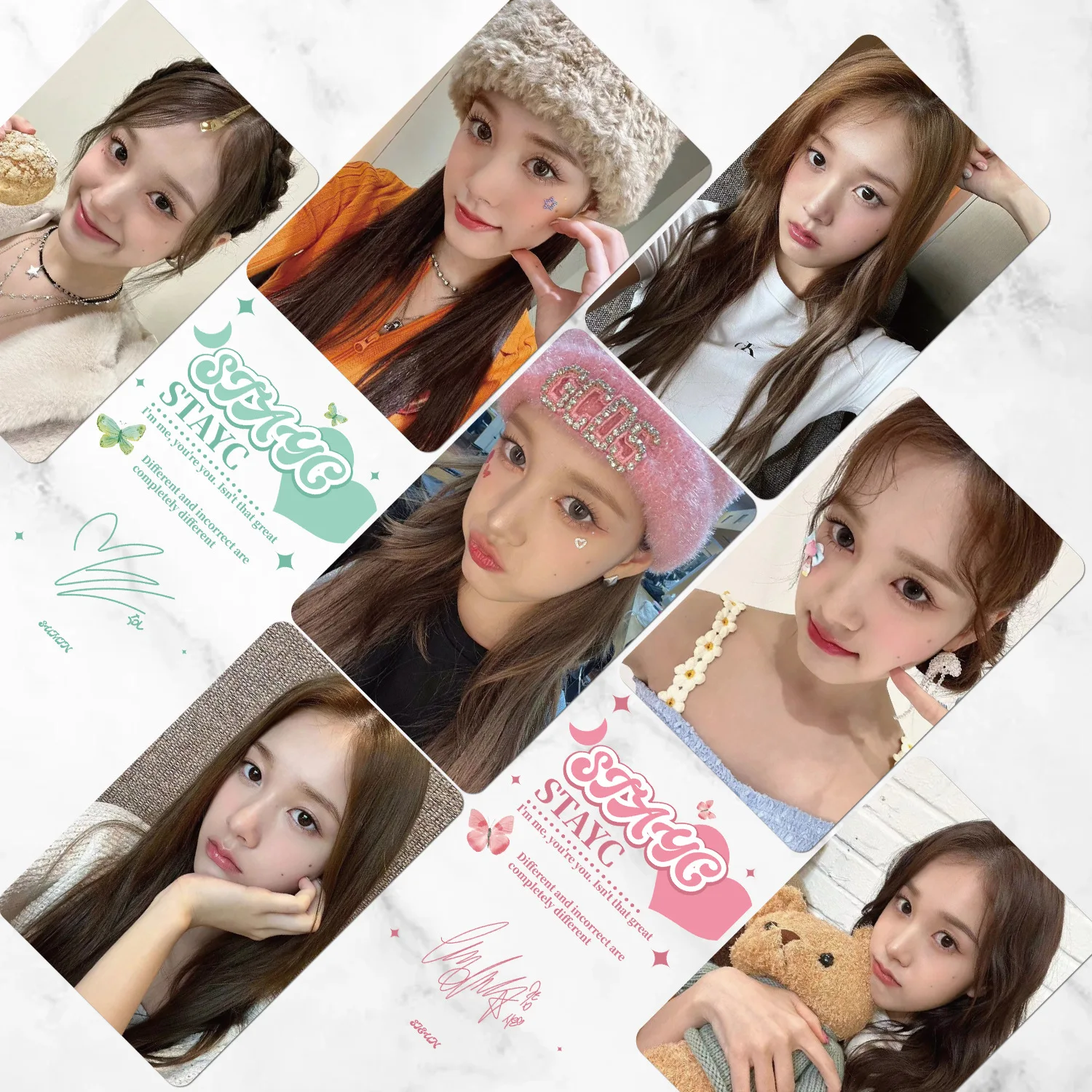 KPOP 55pcs STAYC Laser Film Copper Card Material LOMO Cards SUMIN SIEUN SEEUN Peripheral Photocards YOON ISA J Fans Gifts