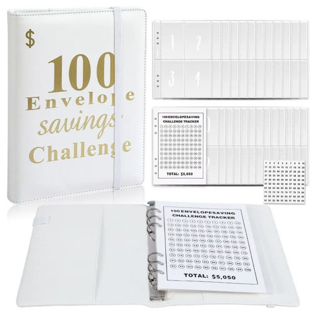 Resistente ao rasgo Reutilizável Loose-Leaf Notebook Set, Envelope Challenge, 100 dias, portátil, impermeável, durável, poupança Desafios Livro