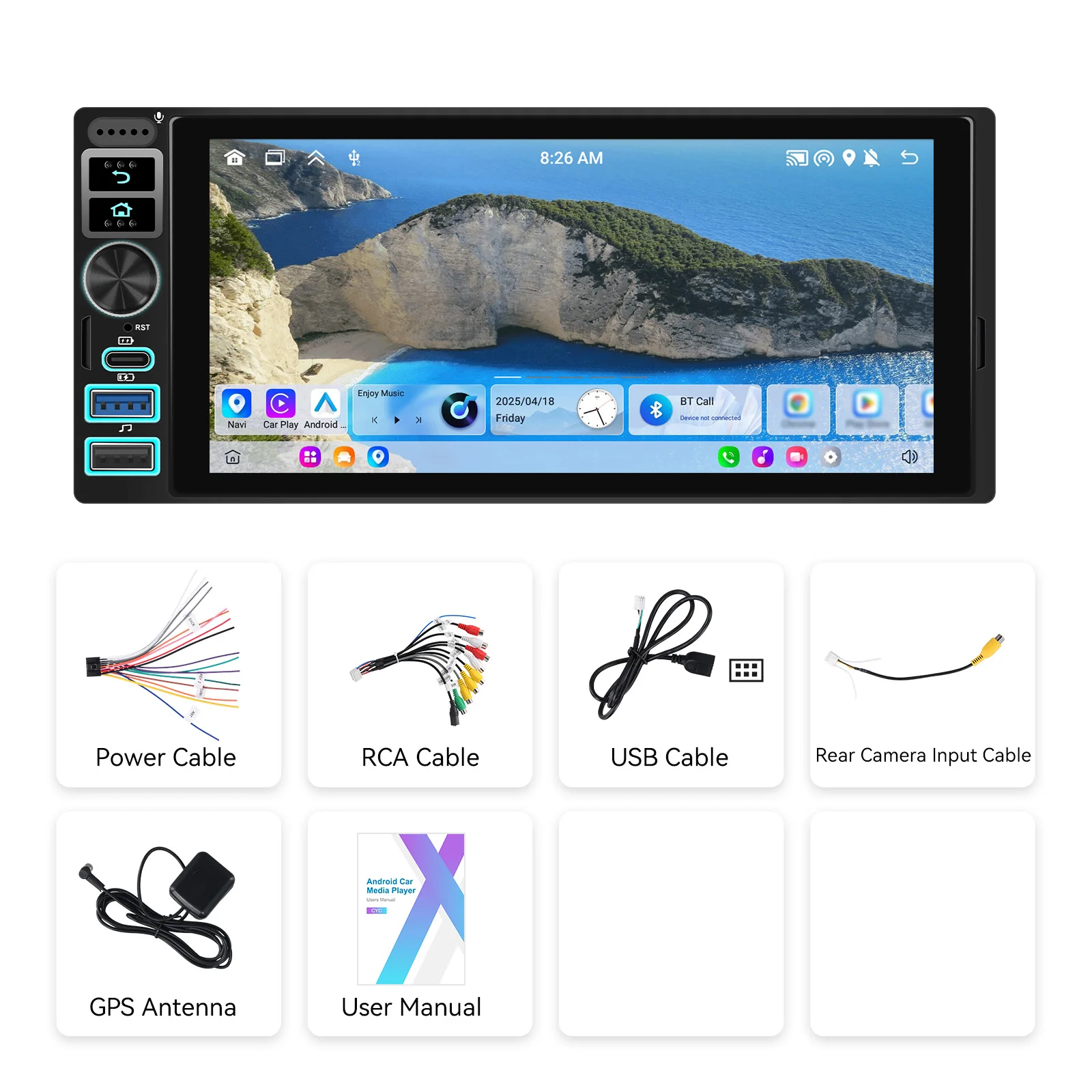 Podofo Android 6,9'' 1 DIN CarPlay Auto-Multimediaplayer Android Auto GPS-Navigation Intelligenter Auto-Player mit Mirror Link – Detail 19