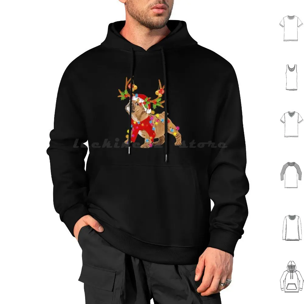 Bulldog Dog Gorgeous Reindeer Christmas Lights Tree Dog Scarf Xmas Santa Claus Hoodies Long Sleeve Claus Winter