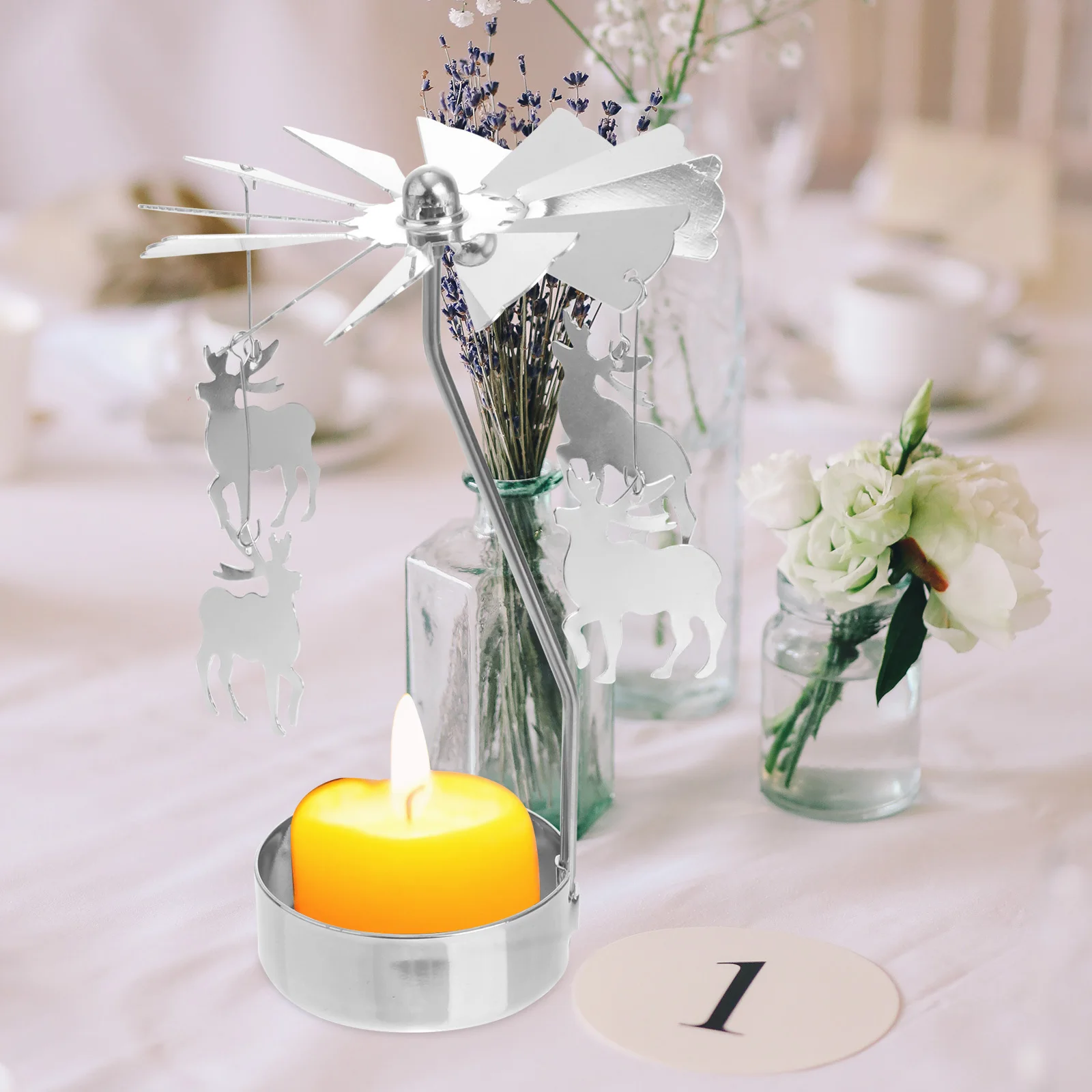 

3Pcs Metal Candleholder Rotary Snowflake Design Home Decoration Rotating Tea Light Holder Christmas Table Centerpiece