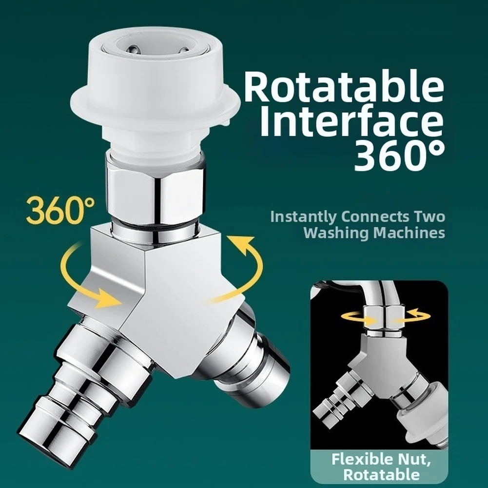 Washing Machine Water Inlet Three-way Quick Connect Connector G1/2 And G3/4 Interfaces Diverting Valve Dual Water Outlets