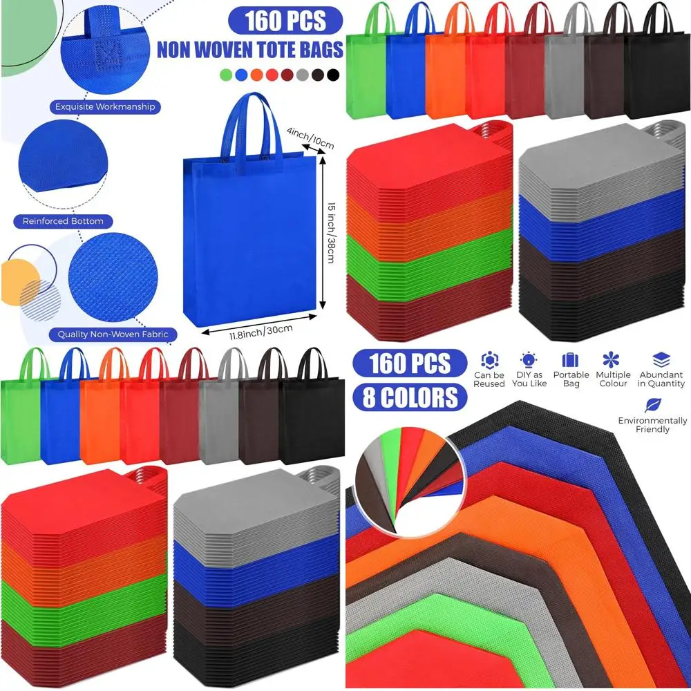 

Набор из 160 многоразовых нетканых сумок-тоут, 11,8x15x4 дюйма, разноцветные, для покупок или подарков на вечеринки