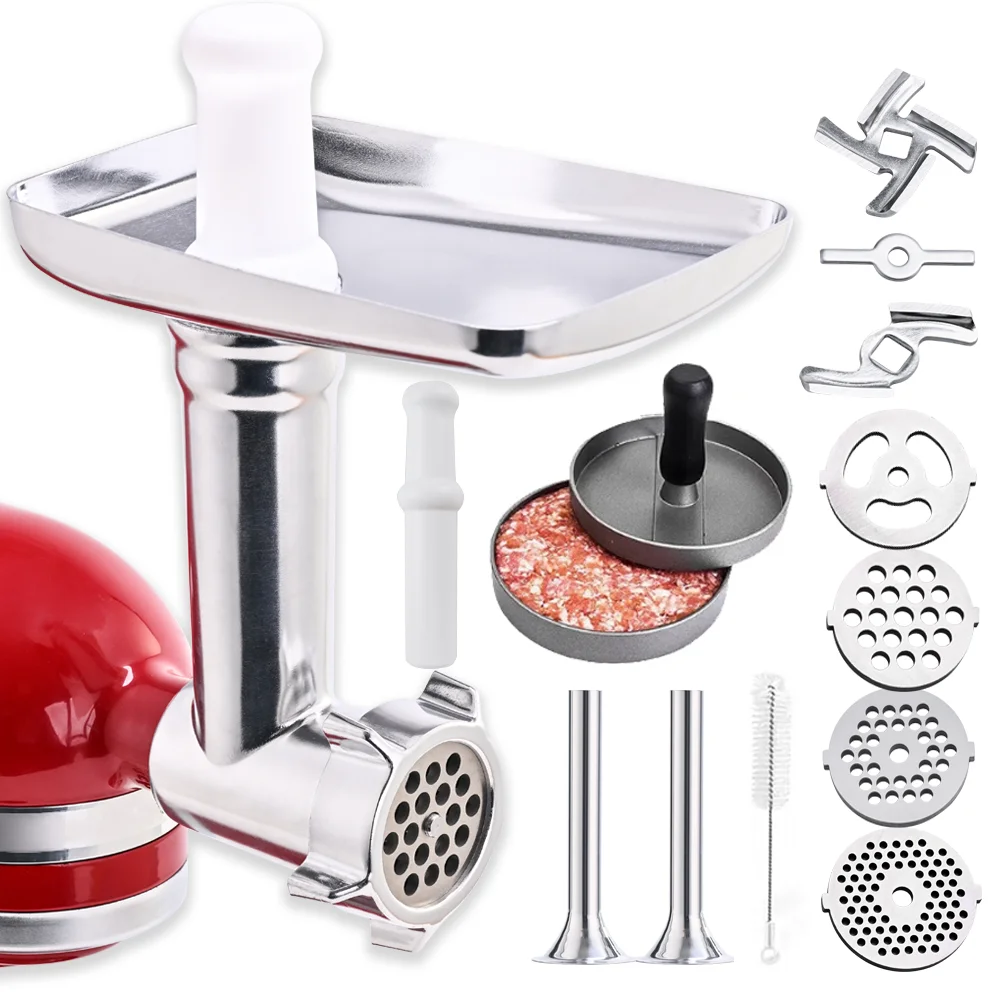 Metal Food Grinder Attachments for KitchenAid Stand Mixers, Meat Grinder, Sausage Stuffer ,Burger Press Non-Stick Hamburger Mold