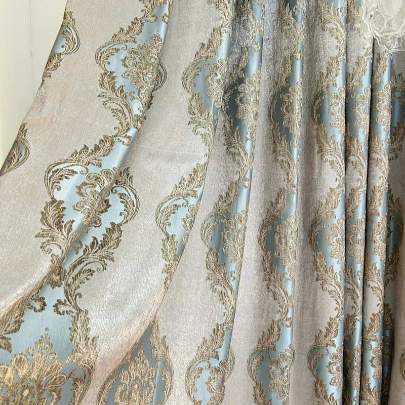 

High-precision Gold Wire Jacquard Blue European-style Luxury Fashion High-level Shading Curtains for Living Room Bedroom Dining
