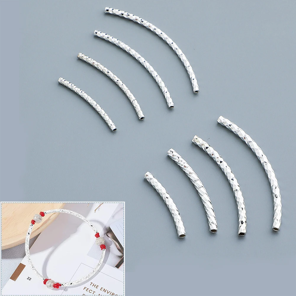 

20mm 25mm 30mm 35mm S925 Sterling Silver Long Curved Tube Beads Spacer Connector Bracelet Necklace Pendant DIY Jewelry Making