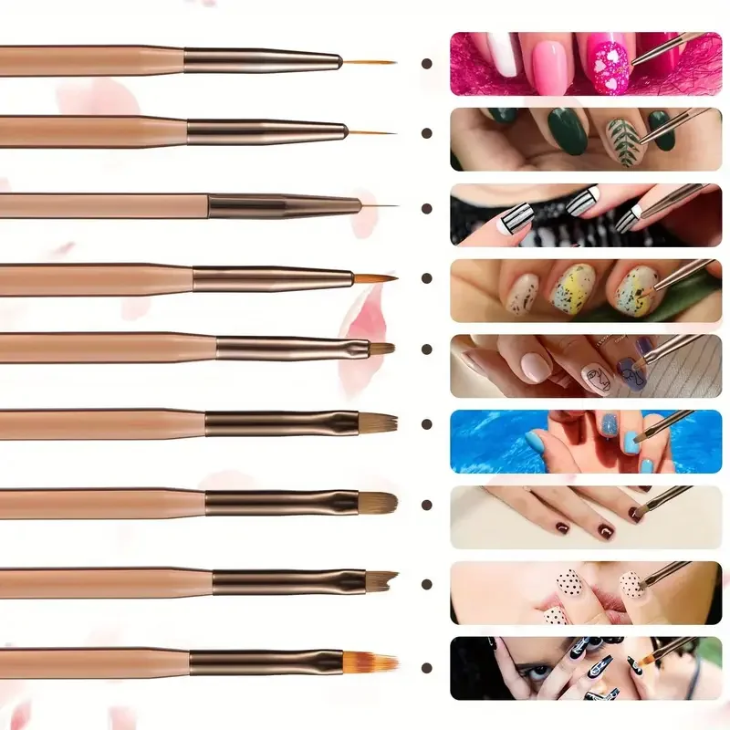 1세트 9가지 사이즈 네일 아트 브러쉬 프렌치 브러쉬 꽃 디자인 아크릴 라이너 네일 젤 브러쉬 DIY 네일 아트 도구 듀얼 포인트 펜 도구
