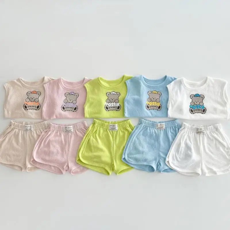 

2024 Summer New Baby Sleeveless Casual Set Infant Boy Girl Cartoon Print Vest + Shorts 2pcs Suit Toddler Thin Breathable Outfits