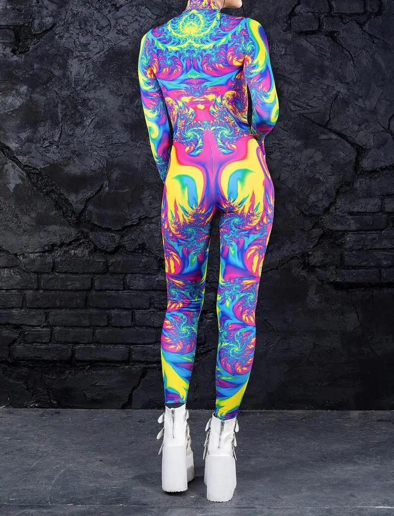 Bunter 3D-Druck Damen Party Cyberpunk Regenbogen Jumpsuit Onesie Halloween Cosplay Kostüm Elastischer Bodysuit Romper – Detail 10