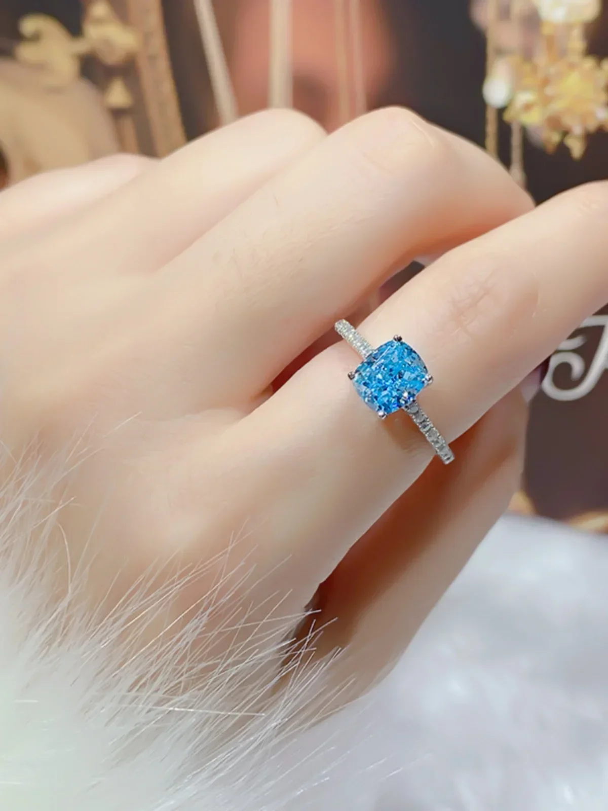 Sea Blue Ring Radian Cut 925 Sterling Silver Set with High Carbon Diamond Instagram Fashion Women\'s Jewelry Engagement Gift