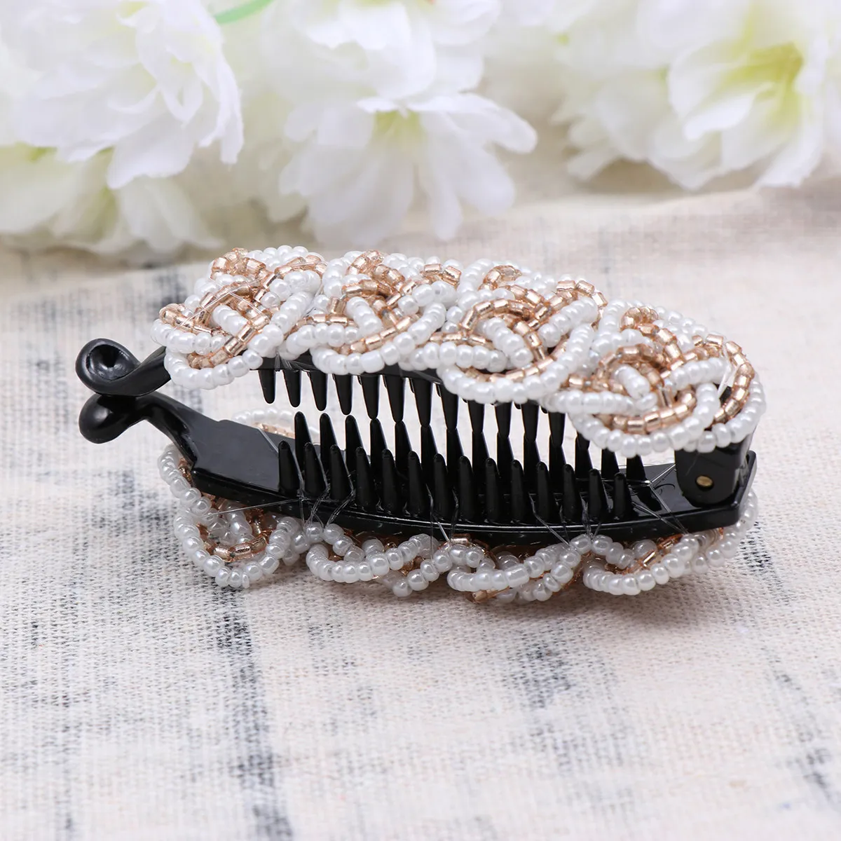 

Заколка для волос с бусинами, вертикальный дизайн, рисово-белый, светло-коричневый, акриловый держатель для хвоста, легкая красивая заколка для женщин