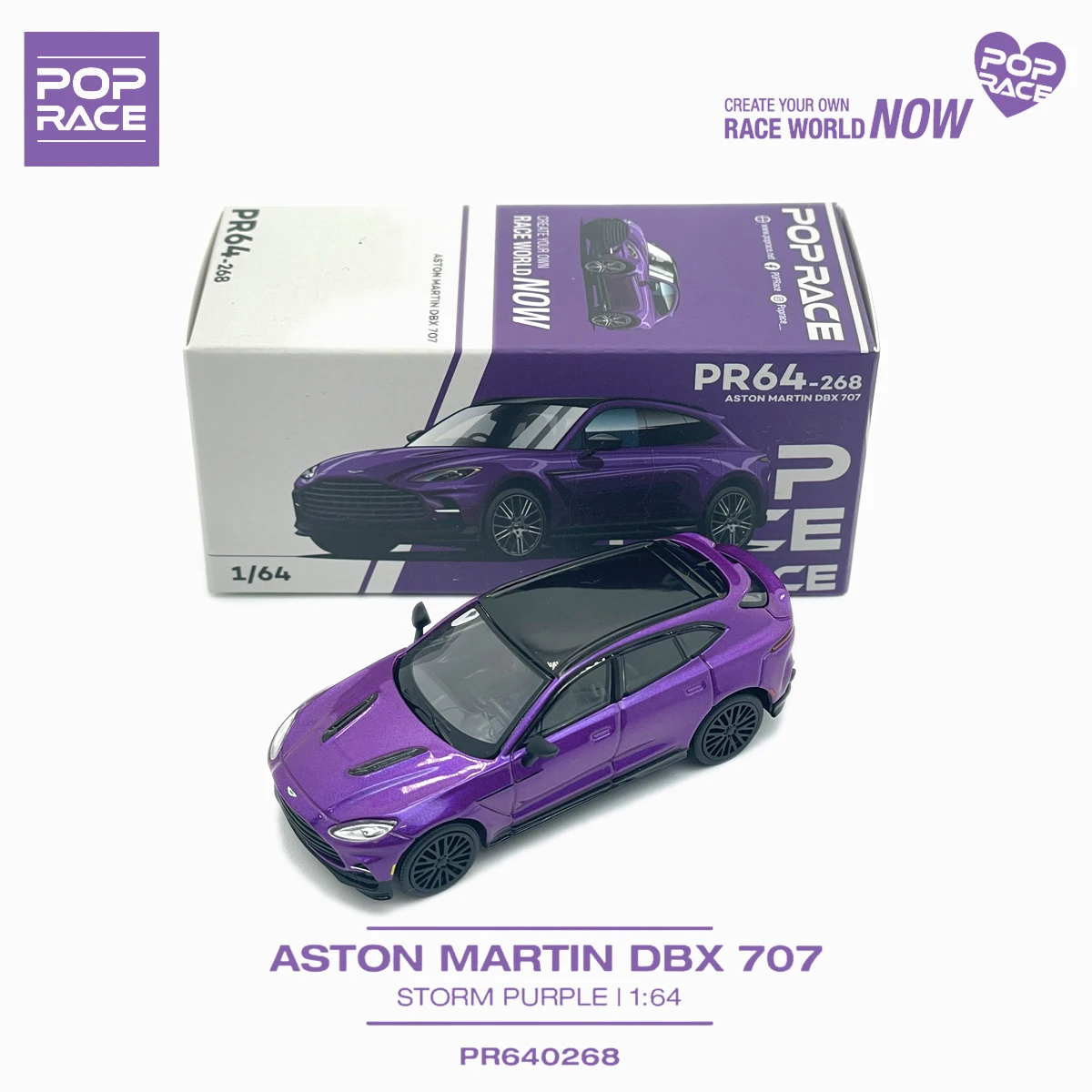 In Stock Pop Race PR640268 1:64 Aston Martin Dbx 707 High Performance Storm Pur…