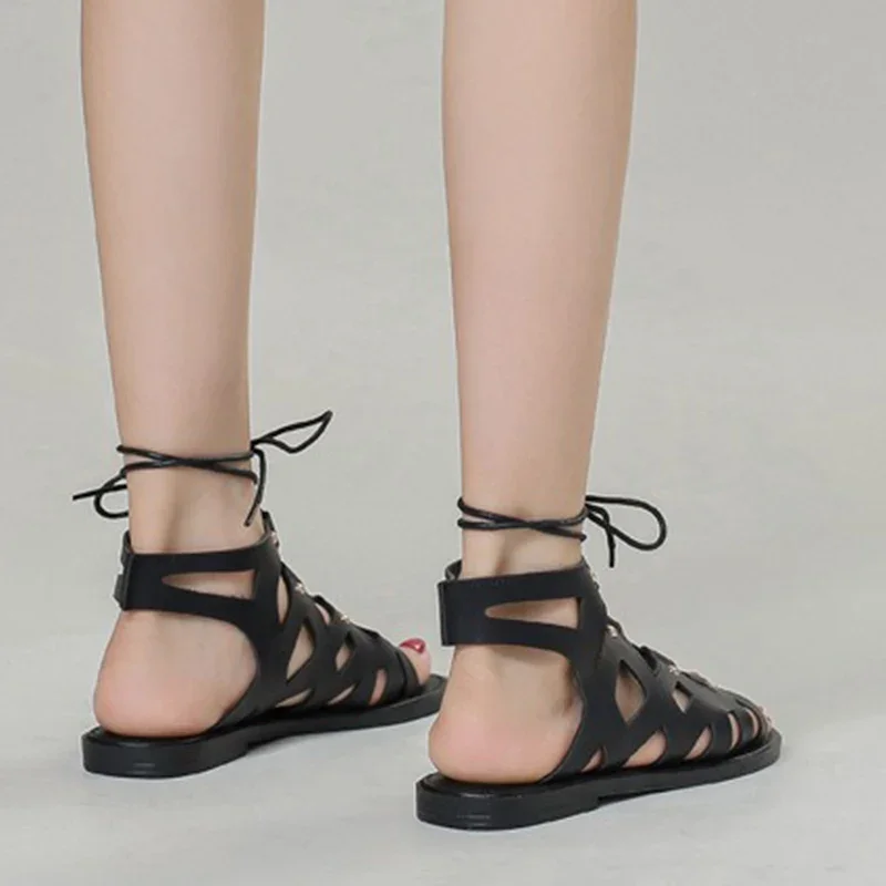 2024 New Summer Women 1cm Platform 1.5cm sandali con tacco basso Lady Concise Leisure comodo Lace Up femminile Classic Roman Flats