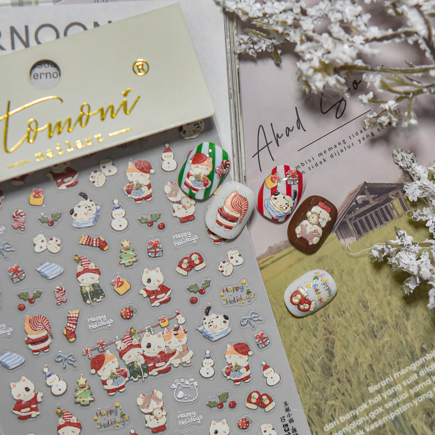 Winter Weihnachten Katze Schneemann Schneeflocke Socken Streifen Apfelstern Hipster Schleife Weihnachtsmann Kristallkugel Nail Art Aufkleber Aufkleber