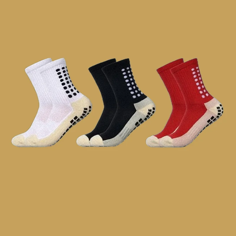 3 Paar atmungsaktive schweiß absorbierende Handtuch boden Sport Anti-Rutsch-Socken klassische mittellange Fußball-Socken Anti-Rutsch-Socken