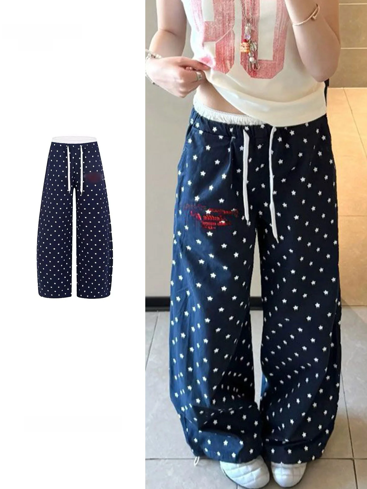 

plus Size Women's Casual Pants Vintage Polka Dot Print Loose Floor Length Summer New Style Versatile Trousers High Waist Pocket