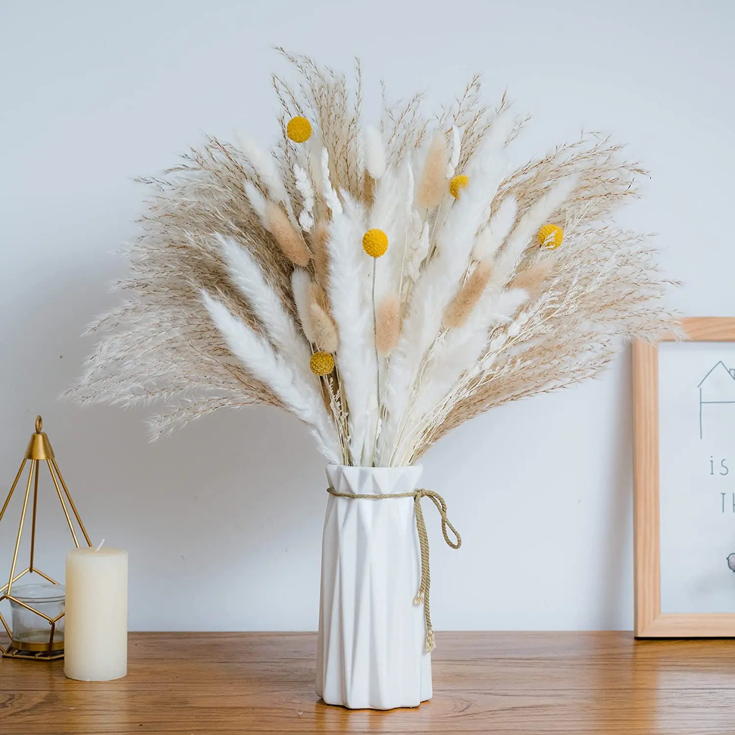 

80Pcs Natural Dried Pampas Grass Bouquet Set Boho Home Decor Pompous Large Reed Bunny Tail Wheat Stalk Decorative Dekoration