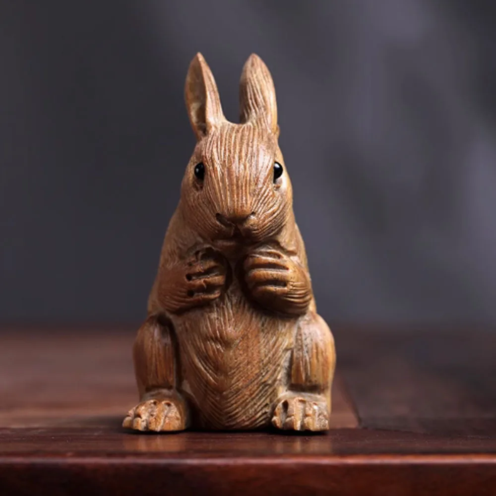 JW149- 7 CM Lovely Rabbit Green Sandalwood Sculpture Mascot Animal Figurine Decoration Craft Gift Miniatur Ornaments