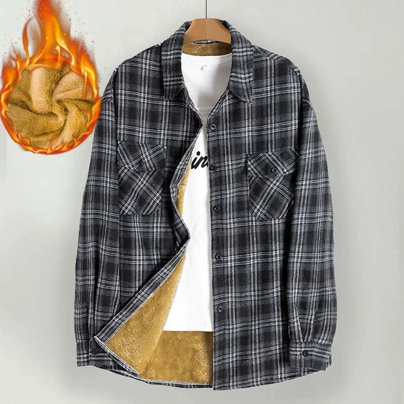 Winter Plus Velvet Thick Warm Plaid Shirt Coat Women Harajuku Long Sleeve Casual Check Blouse New Thermal Fleece Woman Outwear