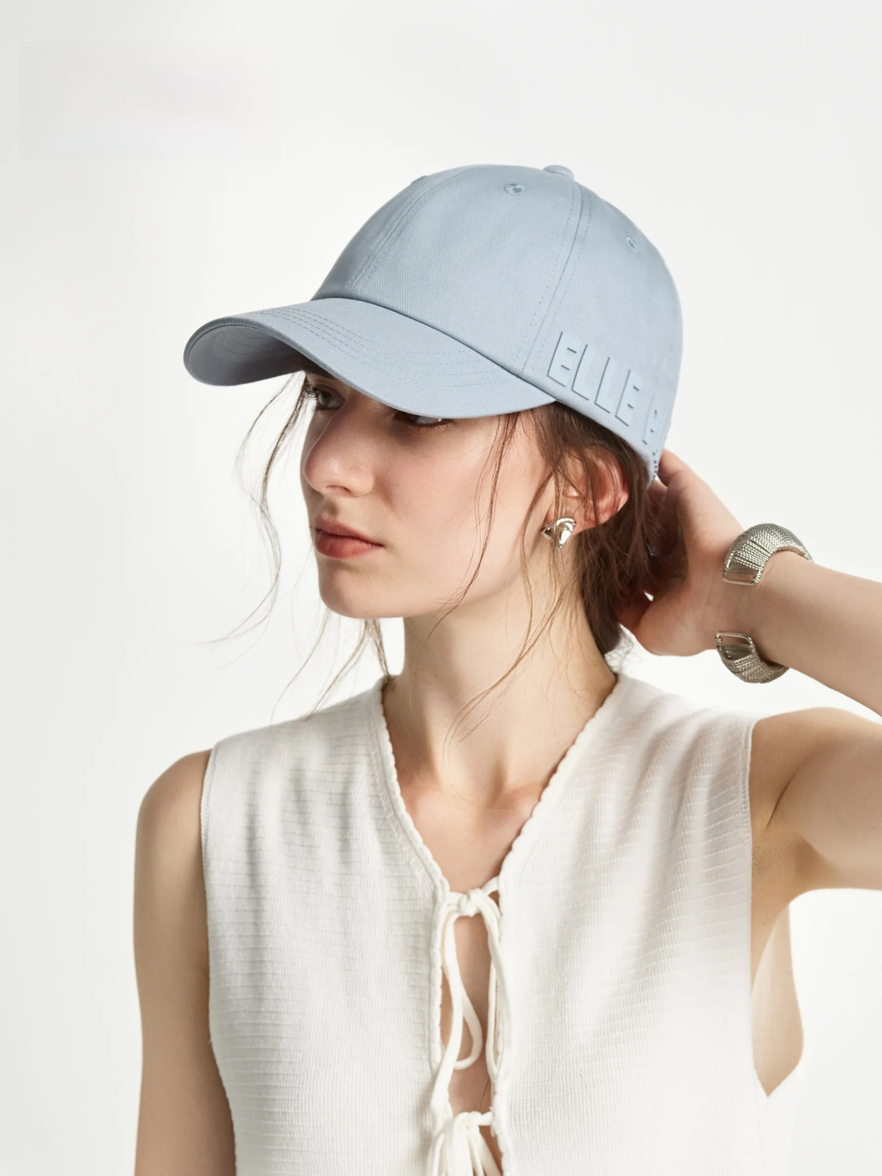 elle-large-head-size-cotton-baseball-cap-women's-summer-sun-protection-uv-protection-fashionable-casual-unisex-duckbill-cap