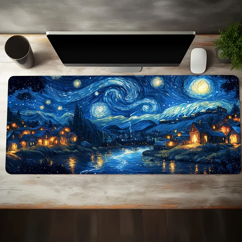 Large Starry Night Mouse Pad 900x400x3MM Gaming Mouse mat Non-Slip Rubber Base Artistic Desk Mat for Gamers and office work