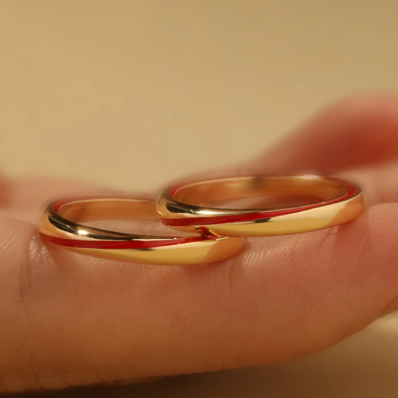 AZS Designer Handcrafted Custom Red Thread of Fate Gold-Plated Silver Rings with Lab-Grown Diamonds - Valentine, Wedding rings