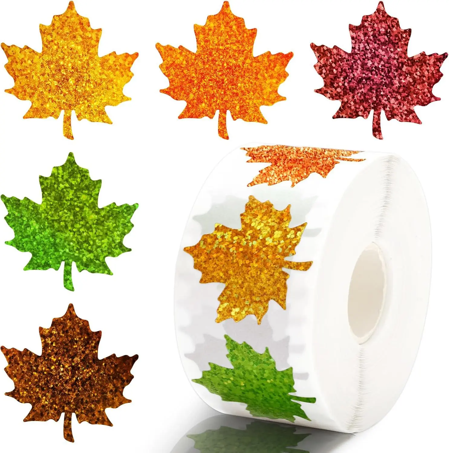 

500pcs Laser Maple Leaf Diy Stickers Anime Seal Label Decorative Cartoon Kids Party Candy Stickers Rolls Gift Packaging Stickers