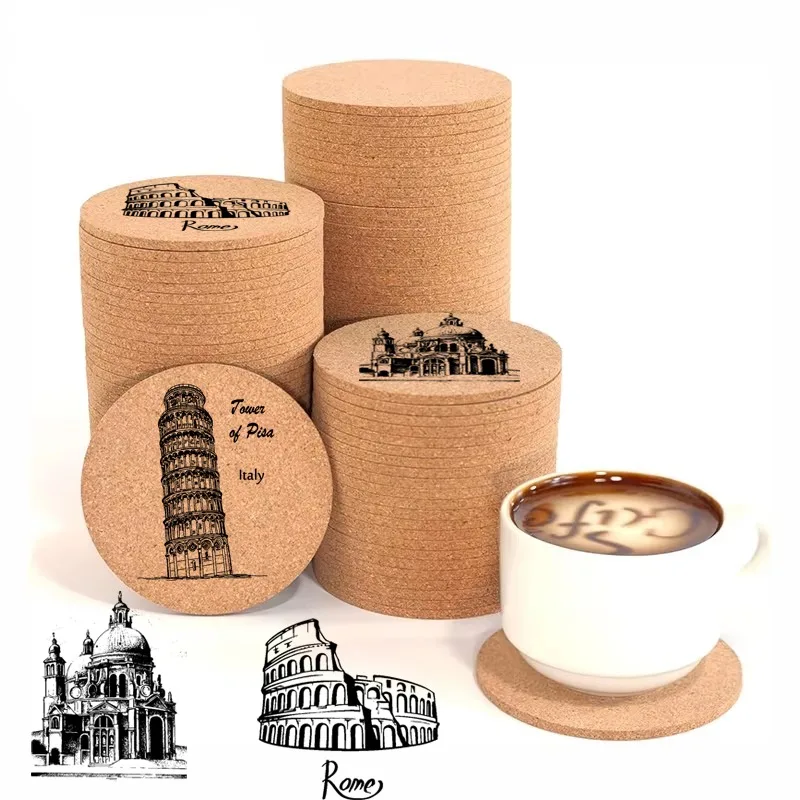 1PCS Natural Wooden Coaster City Building Map Logo Slip Cup Mat Tea Coffee Drinks Holder for DIY Tableware Placemat Decoration