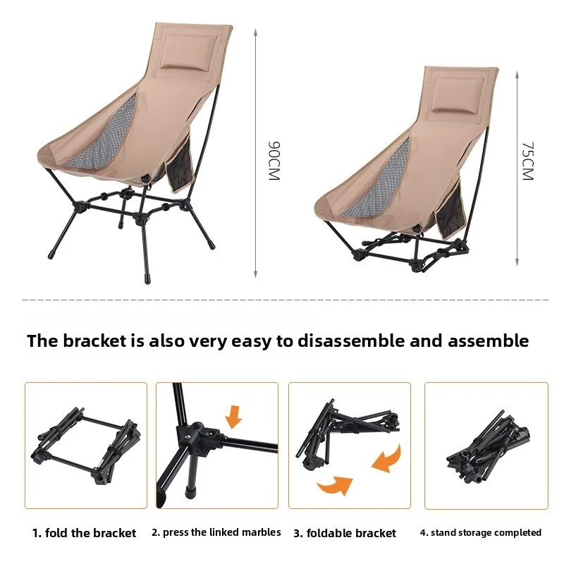 Sedia pieghevole da esterno ultraleggera, comoda sedia da spiaggia da pesca, sedia da campeggio rialzata con schienale