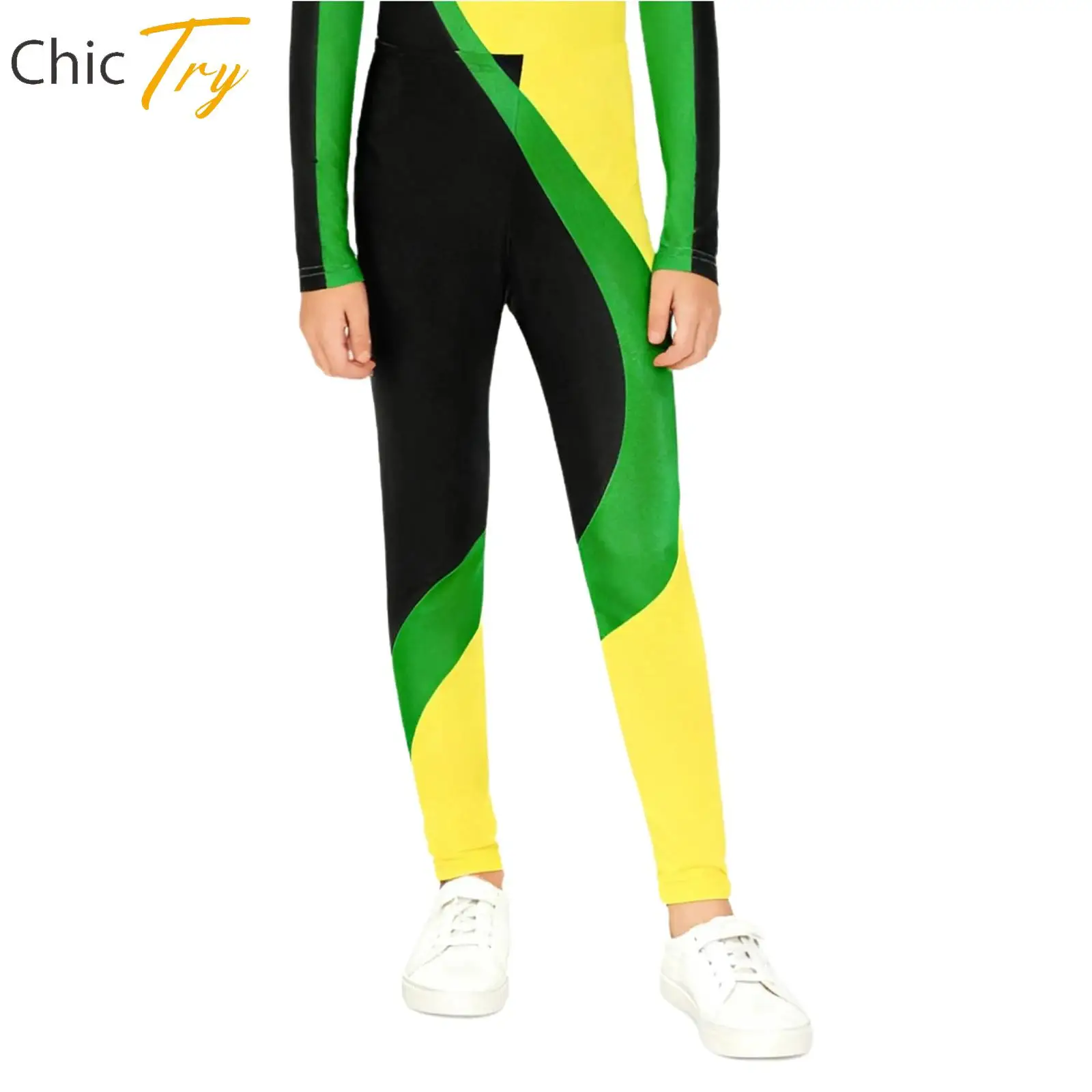 

Kid Boy Stretchy Gymnastics Sports Leggings Color Blocking Tights Long Pants Sportswear Swimwear Figure Skating Latin Dancewear