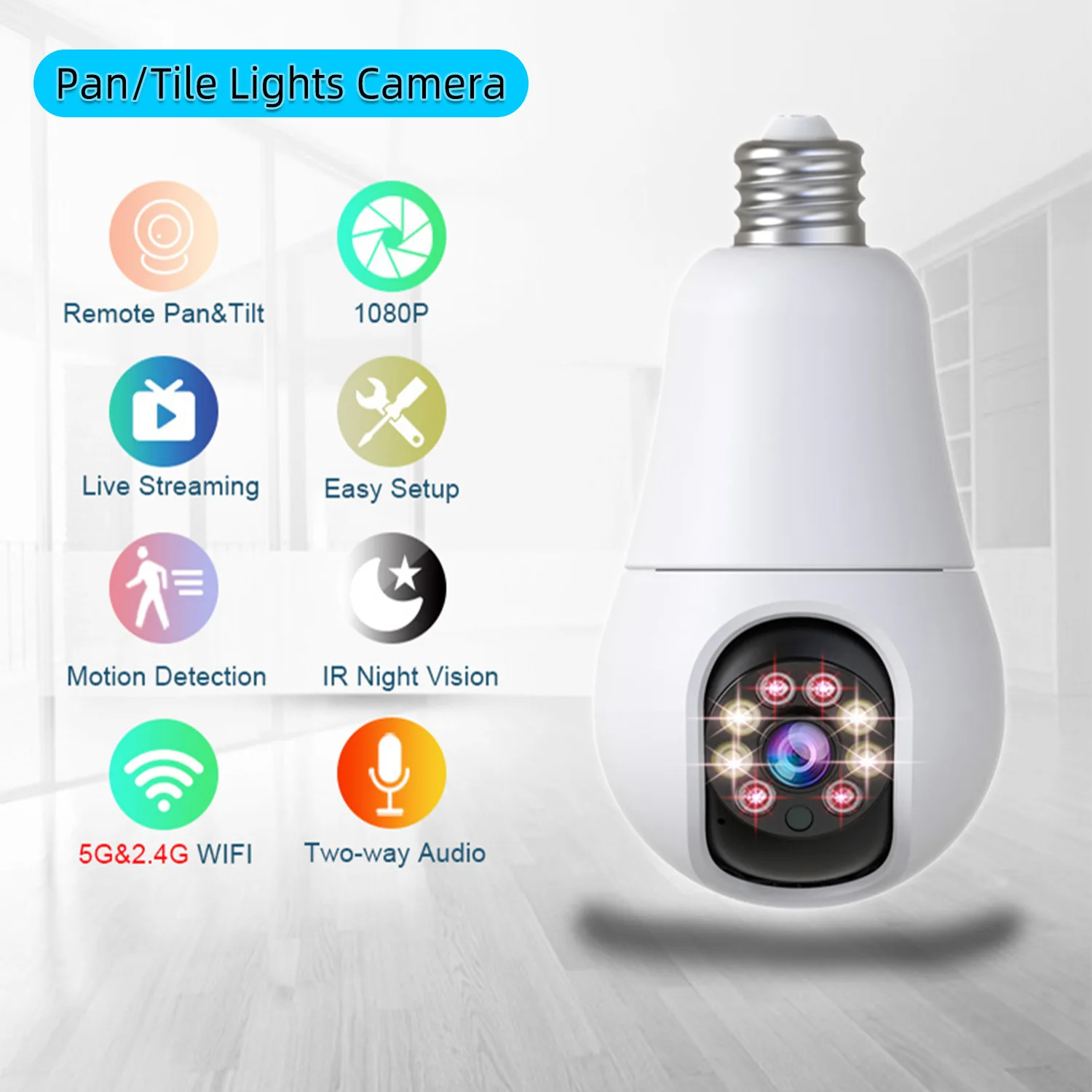 

2MP 1080P Full Color NightVision E27 Lamp Head Socket Wireless PTZ IP Dome Camera AI Humanoid Motion Detection CCTV Baby Monitor