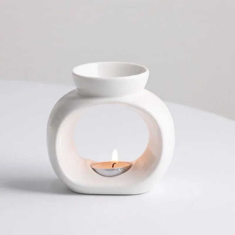 White Porcelain Aromatherapy Burner Candle Holder Oil Lamp Bedroom Fragrance Aroma Furnance Home Decor