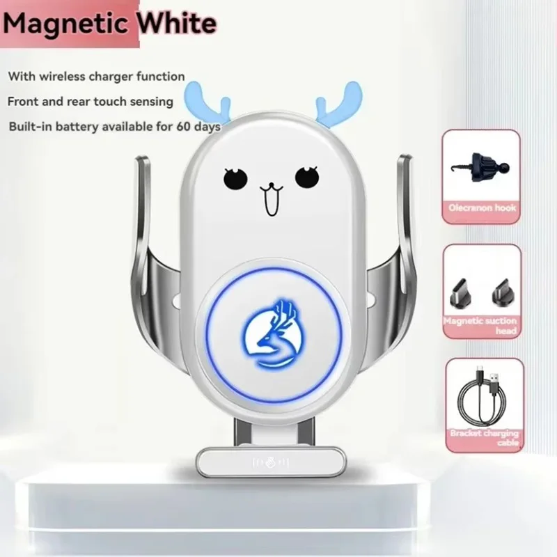 Creative 15W Car Phone Holder Wireless Charger for IPhone Samsung Xiaomi Huawei Infrared Sensor Phone Holder Mount Cute Elk