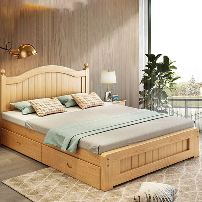 Cama moderna para sala de estar, mueble de madera Estilo nórdico Kawaii, doble, tamaño King, barato, para Dormitorio