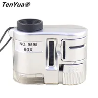 TenYua Mini Portable 60X Microscope Jewelry Magnifiers Loupe Glass LED UV Light Pocket Microscope urrency Dectector Magnifier