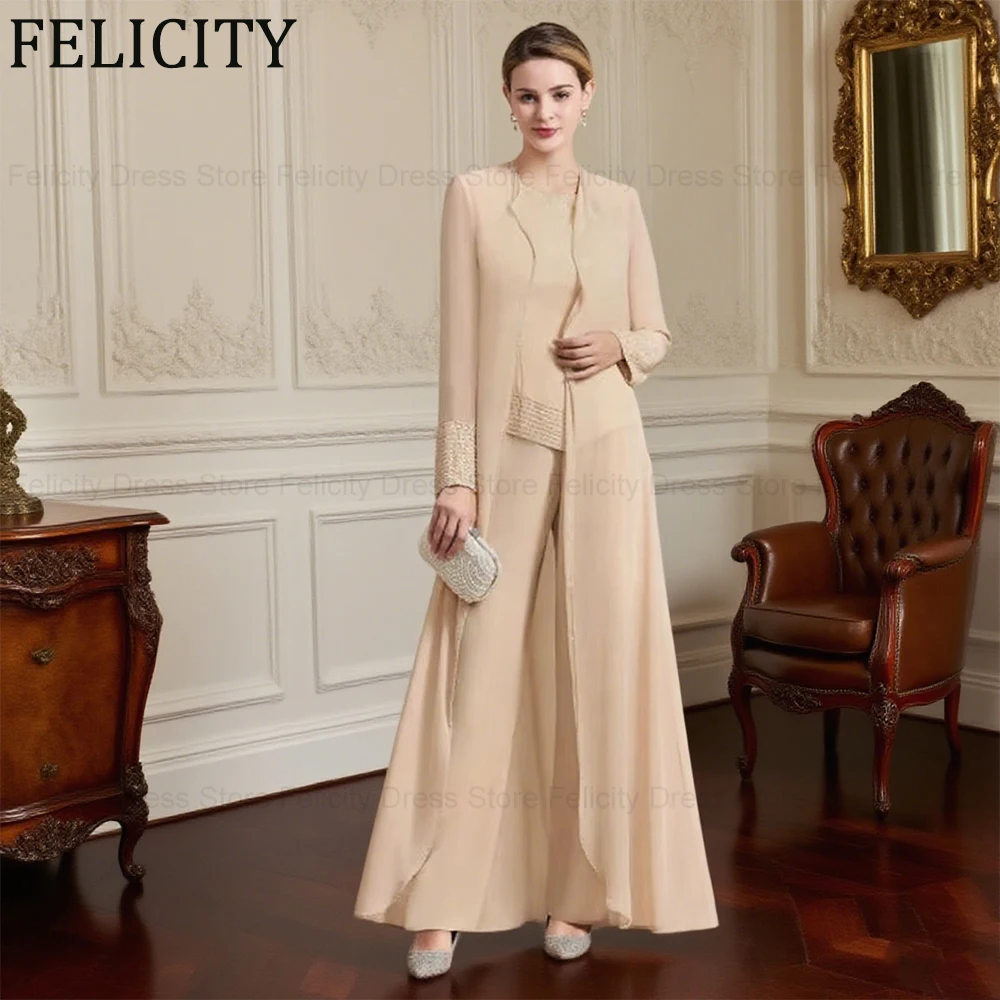 

FELICITY 2 Piece Jumpsuit Chiffon Mother of the Bride Dresses with Jacket 2025 Pantsuit Wedding Guest Dresses Long Evening Gowns