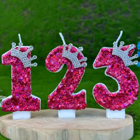 Pink Children's Birthday Number Candles Girl And Holders Surprises Candle Sparkles Cake Decoration Funny Lighting Lamps Candles
