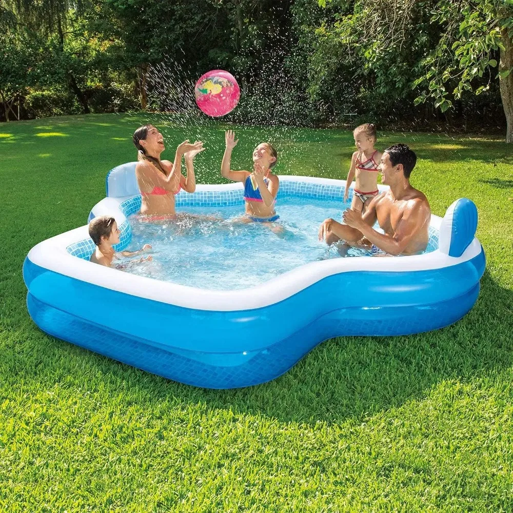 

Swimming Pool, Family Pools 10 Feet Long, 2 Inflatable Seats with Backrests, Swimming Pool