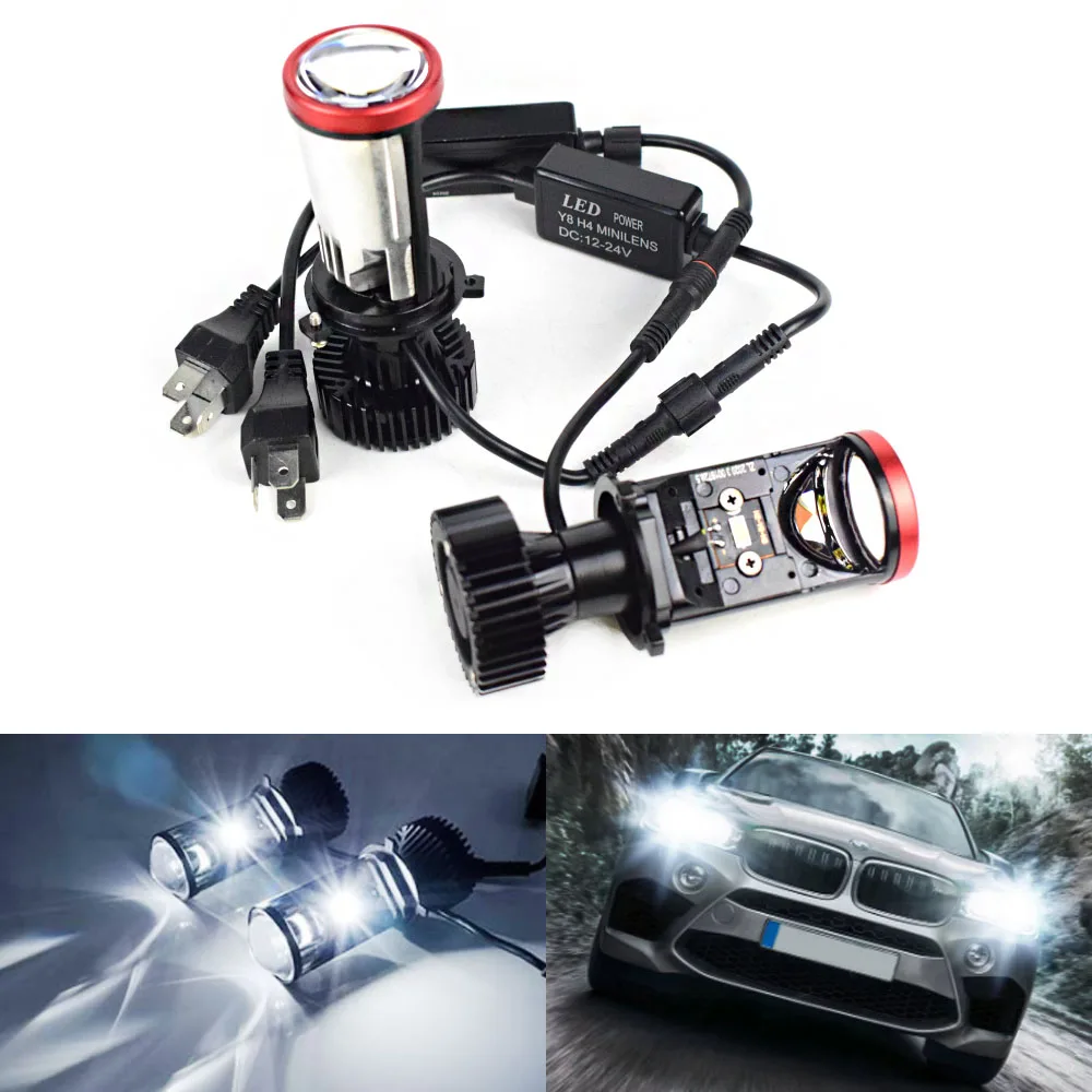 160W Y8 H4 Super Bright LED Headlight Car H4 Mini Projector Lens 6000k 20000LM High Low Beam Turbo Fan Auto LED Car Light Lamp