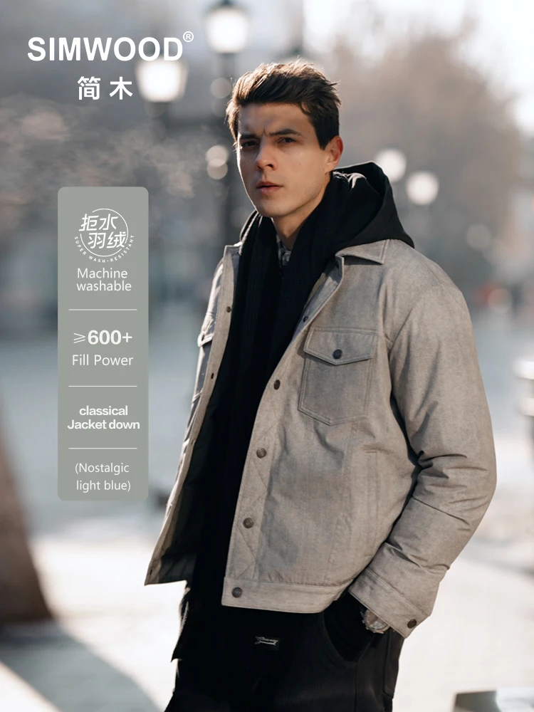 SIMWOOD 2024 Autumn Winter New Regular Fit Lightweight Down Coats Men 90% Water Repellent White Duck Down Jackets