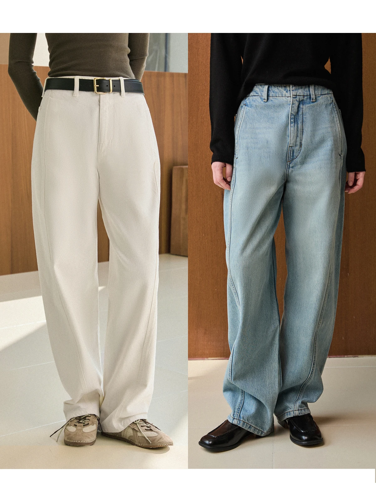 

Женские джинсы с высокой талией из хлопка с высоким содержанием нитей, широкие, прямого кроя, осенне-зимние, длинные, джинсовые брюки