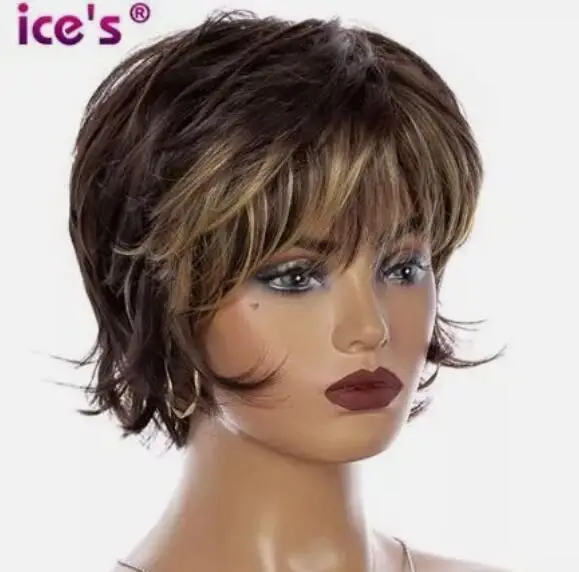 NEW Ladies Brown Blond Mix Short Curly Women's Hair Wig Full Wigs Daily