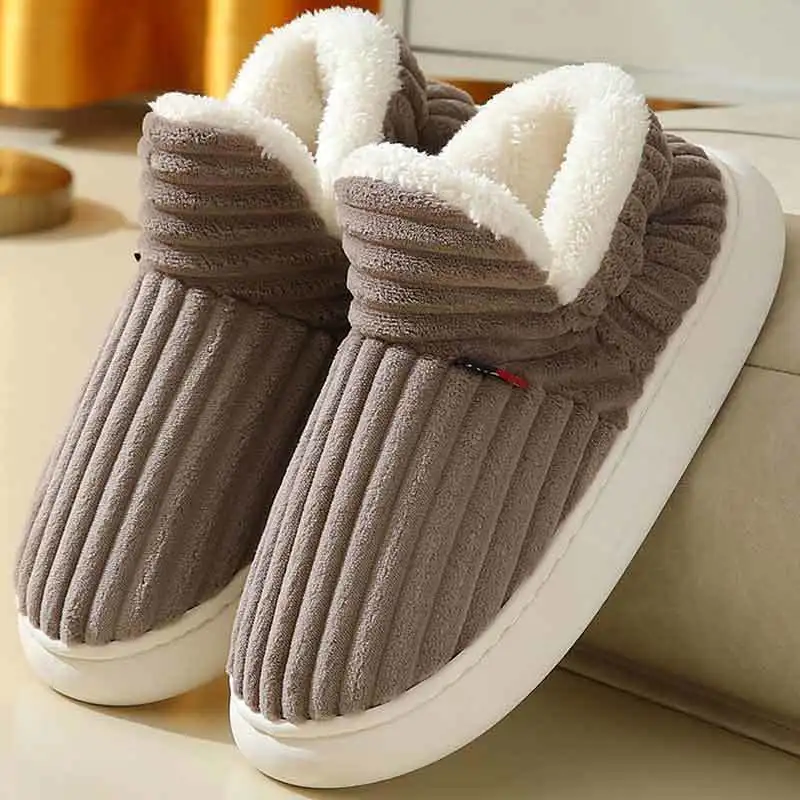 Winter men home boots mens shoe house warm soft slippers indoor couple shoes fur lined slippers Big size 46 plush shoes slipper