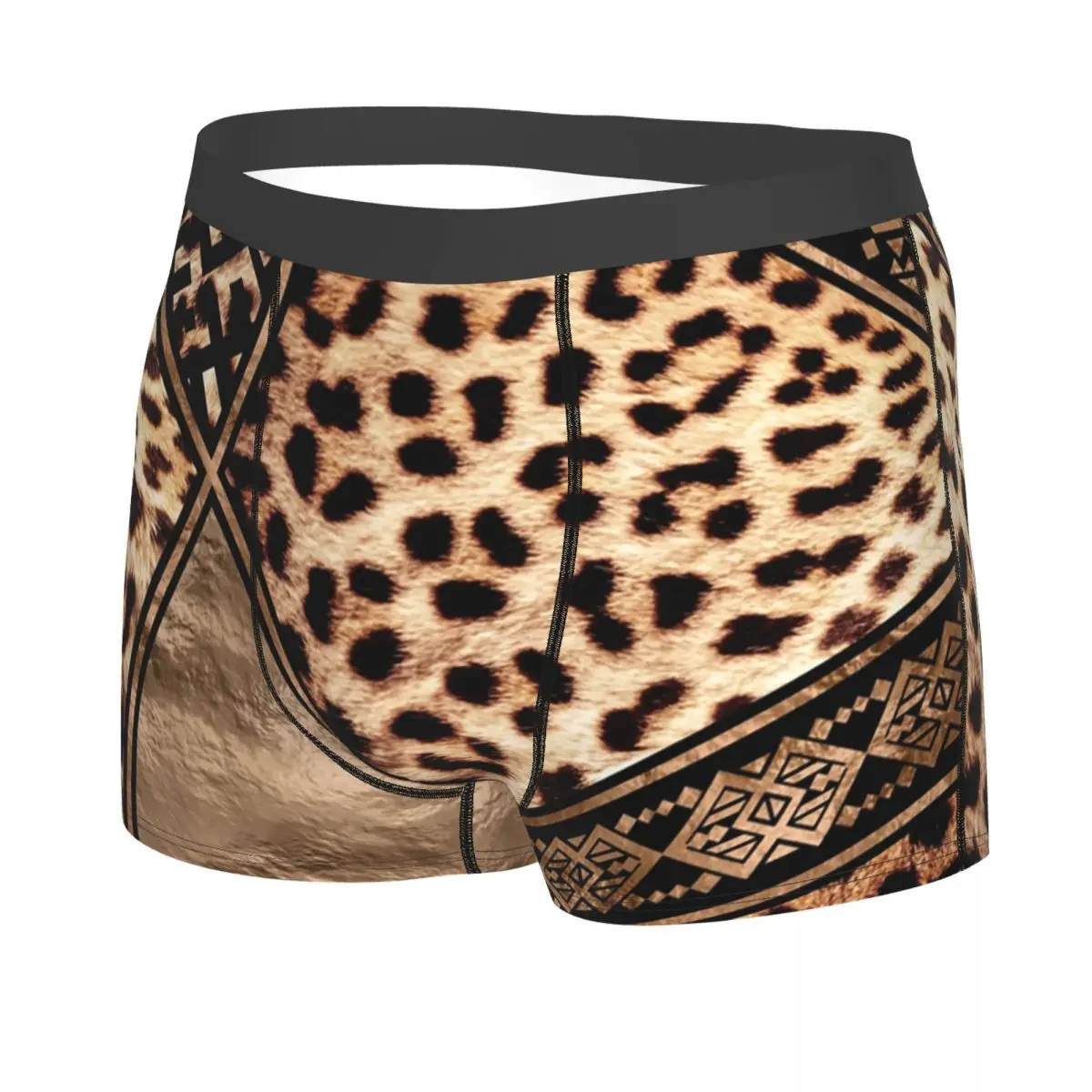 Custom Cheetah Fur With Ethnic Ornaments Underwear Men Sexy Printed Customized Leopard Skin Boxer Shorts Panties