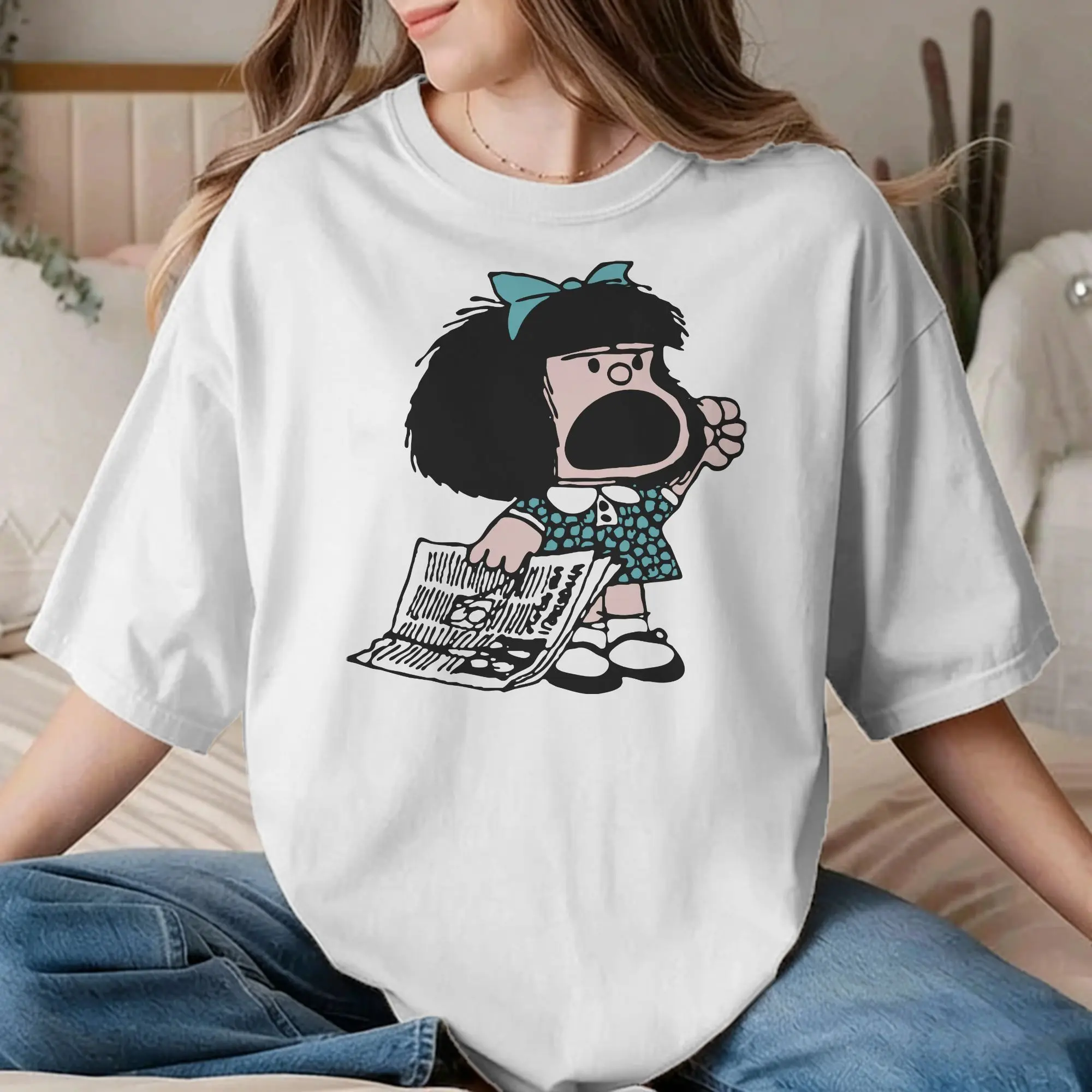 Camisetas informales Mafalda Protesting para hombre y mujer, camisetas 100% de algodón con cuello redondo, camisetas de manga corta, camisetas con idea de regalo