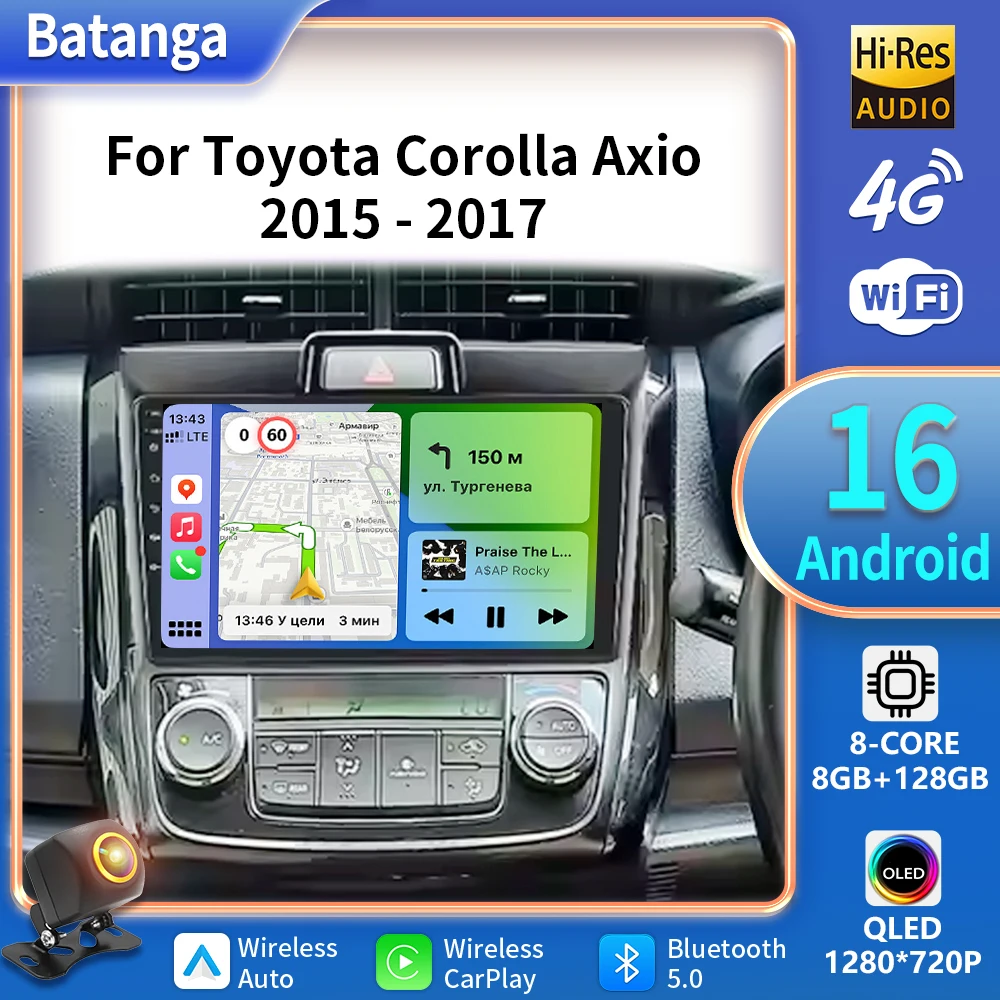 QLED Car Radio For Toyota Corolla Axio Fielder 2015 2016 2017 Multimedia System Navi GPS Android Auto CarPlay 2Din DVD
