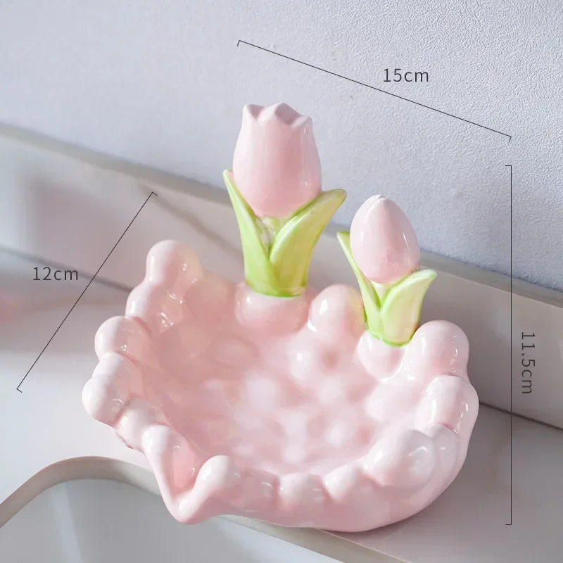 Ceramic Drain Soap Box, Cute Flower Drain, Home Creative Light, Luxury Drain Sink, Bathroom Shelf