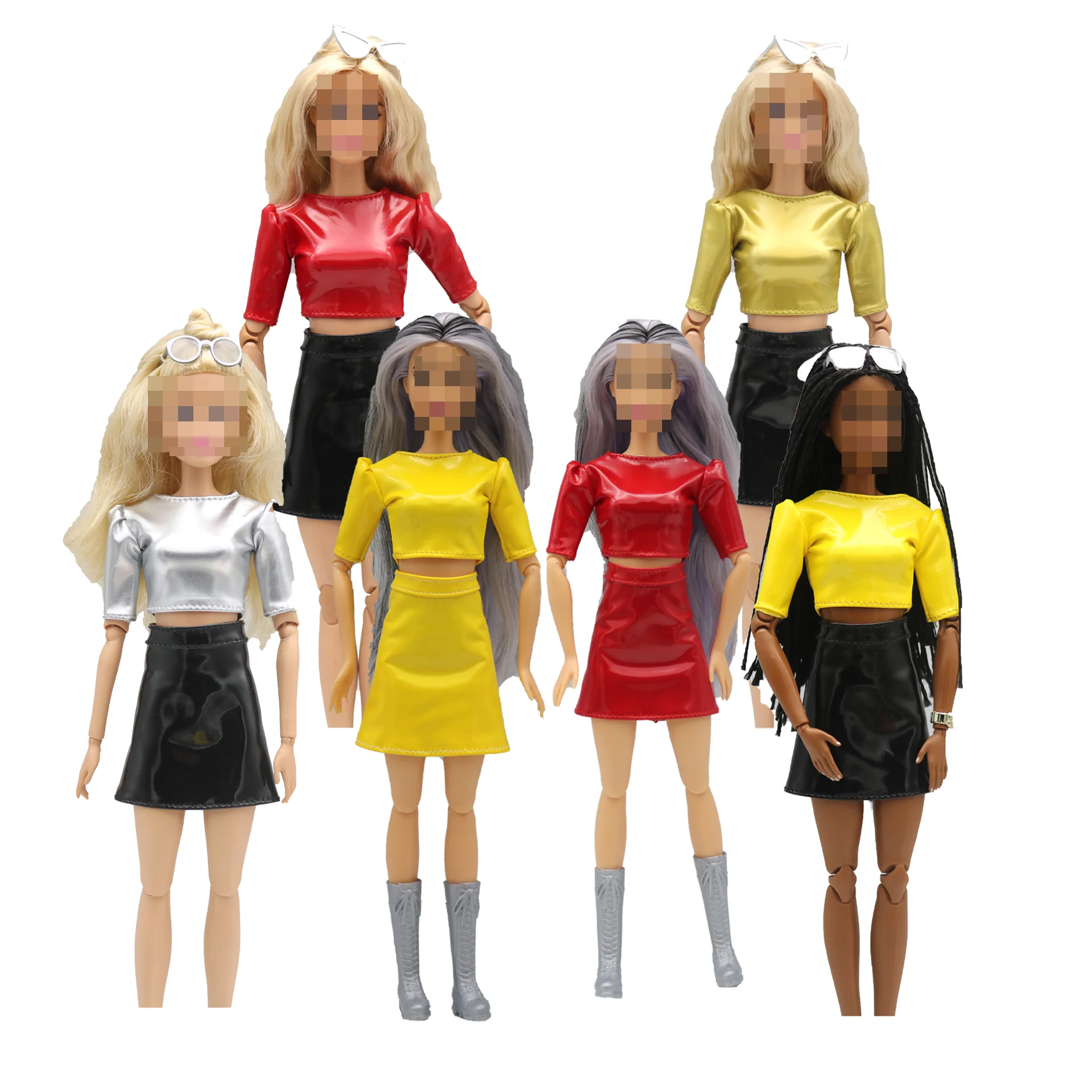 Novo 30cm 1/6 camisa superior brilhante vestido de couro pu acessórios de uso diário roupas para boneca barbies