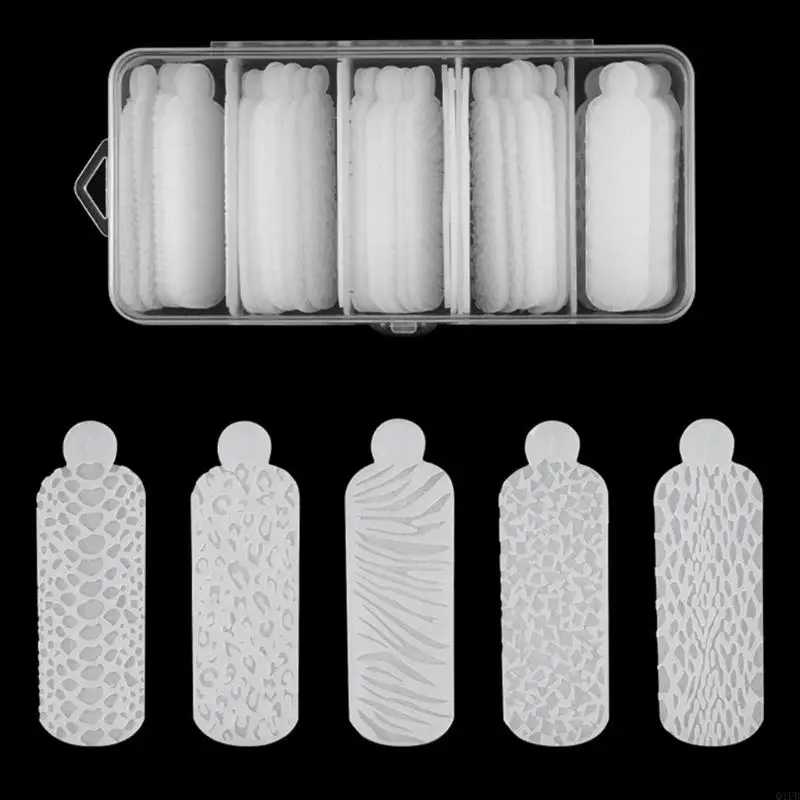 Q1FB 60Pcs 3D 실리콘 더블 네일 폼 금형 스티커 세트 매니큐어 스티커 네일 몰드